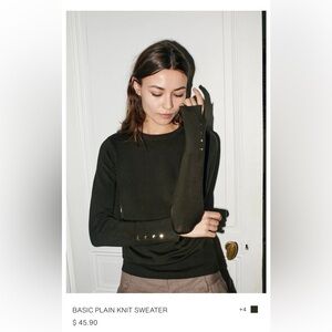 ZARA Knit Women's Dark Khaki Gold Button Long Sleeves Sweater SZ m